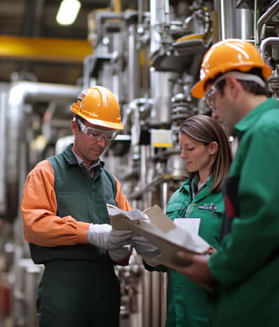 Offshore crew reviewing a well-control and emergency response checklist
